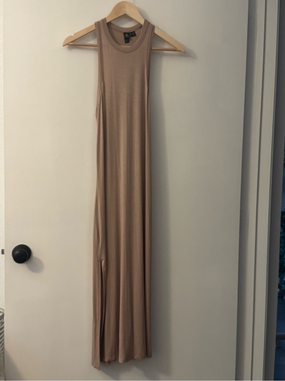 Volcom Taupe Racerback Maxi Dress Women’s XS Side Slit Casual Minimalist